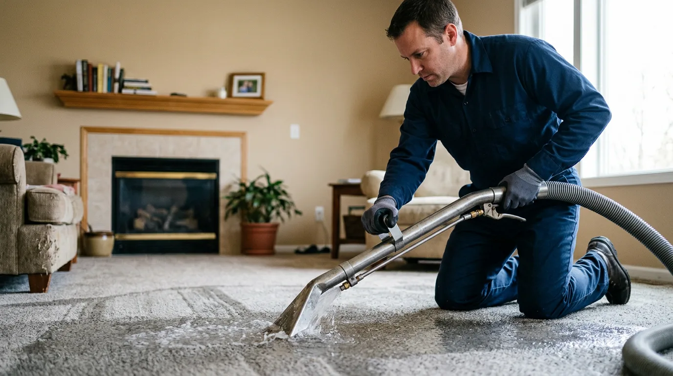Water damage restoration technician working near Latham, IL